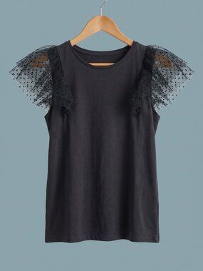 J.Crew Black Polka Dot Tulle Puff Sleeve Blouse Size S NWT
